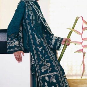 Sold Teal Embroidered Long Sleeve Women's Dress